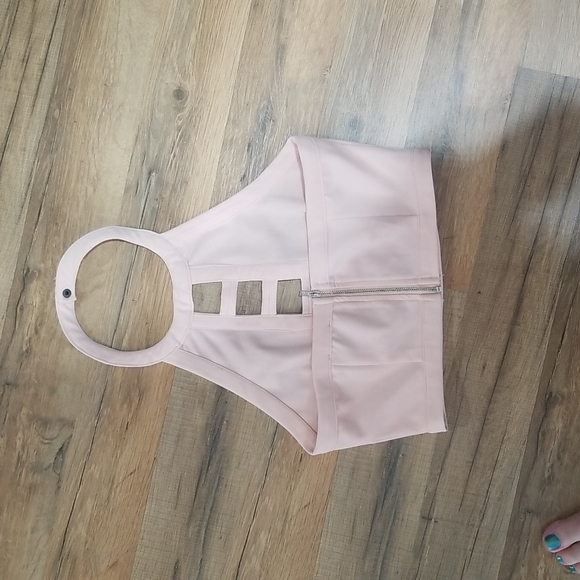 TOBI Baby Pink Halter Crop Top with Cut Outs and exposed back zipper - Picture 4 of 11